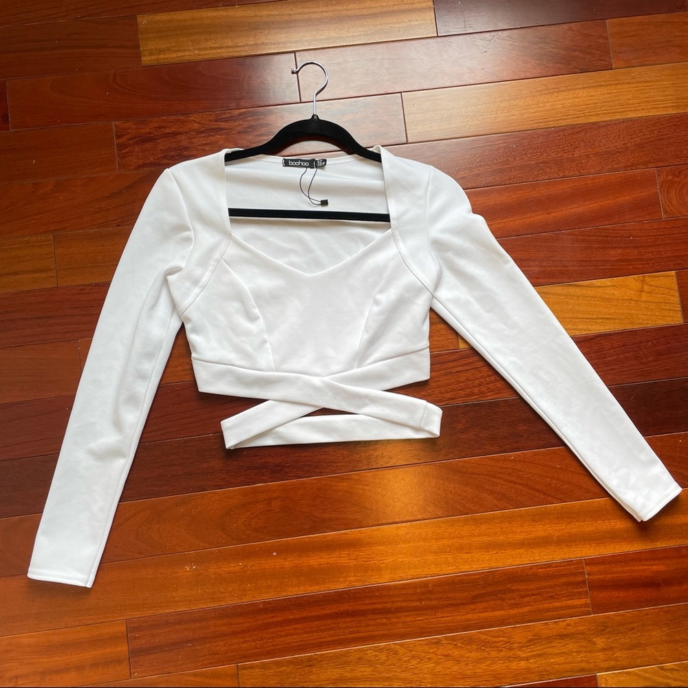 Boohoo White Wrap Crop Top